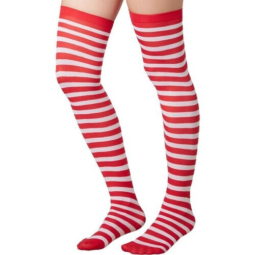 Tweedekans dressforfun - Gestreepte overknee-kousen rood-wit - verkleedkleding kostuum halloween verkleden feestkleding carnavalskleding carnaval feestkledij partykleding - 303443 Tweedehands