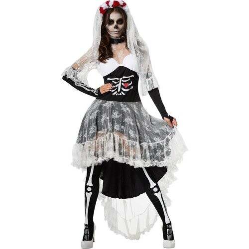 Tweedekans Dressforfun Griezelige skeletbruid XXL - verkleedkleding kostuum halloween verkleden feestkleding carnavalskleding carnaval feestkledij partykleding - 302009