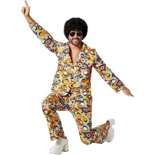 Tweedekans dressforfun - herenkostuum 70er jaren disco retro-cirkelpatroon - XXL - Verkleedkleding carnaval - Halloween - Verkleden - Feestkleding - Carnavalskleding - Feest - Partykleding Tweedehands