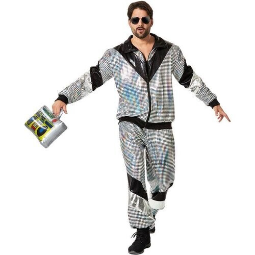 Tweedekans dressforfun - herenkostuum retro 80er 90er jaren disco joggingpak - zilver, XL - Verkleedkleding carnaval - Halloween - Verkleden - Feestkleding - Carnavalskleding - Feest - Partykleding Tweedehands