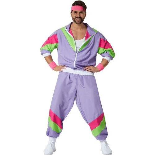 Tweedekans dressforfun - herenkostuum retro 80er 90er jaren joggingpak - lila, XXL - Verkleedkleding carnaval - Halloween - Verkleden - Feestkleding - Carnavalskleding - Feest - Partykleding Tweedehands