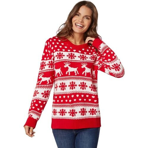 Tweedekans Dressforfun Kersttrui wintertoverpracht rood-wit voor vrouwen L - verkleedkleding kostuum halloween verkleden feestkleding carnavalskleding carnaval feestkledij partykleding - 303332 Tweedehands