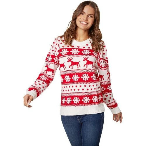 Tweedekans dressforfun - Kersttrui wintertoverpracht wit-rood voor vrouwen XXL - verkleedkleding kostuum halloween verkleden feestkleding carnavalskleding carnaval feestkledij partykleding - 303339 Tweedehands