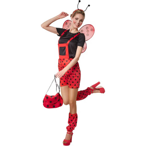 Tweedekans DressForFun – Marina Lieveheersbeestje Kostuum – Maat S – Rood & Zwart Polyester – Gestippelde Tuinbroek & T-shirt – Inclusief Beenwarmers & Haarsieraad – Carnavalskleding voor Dames Tweedehands