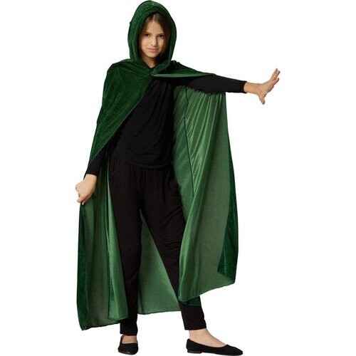 Tweedekans dressforfun - Mystieke fluwelen cape groen 116 cm - verkleedkleding kostuum halloween verkleden feestkleding carnavalskleding carnaval feestkledij partykleding - 301850 Tweedehands