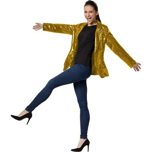 Tweedekans Dressforfun Paillettenjas dames goud XXL - verkleedkleding kostuum halloween verkleden feestkleding carnavalskleding carnaval feestkledij partykleding - 303850 Tweedehands