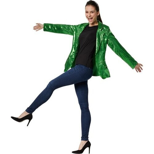 Tweedekans Dressforfun Paillettenjas dames groen XXL - verkleedkleding kostuum halloween verkleden feestkleding carnavalskleding carnaval feestkledij partykleding - 303865 Tweedehands