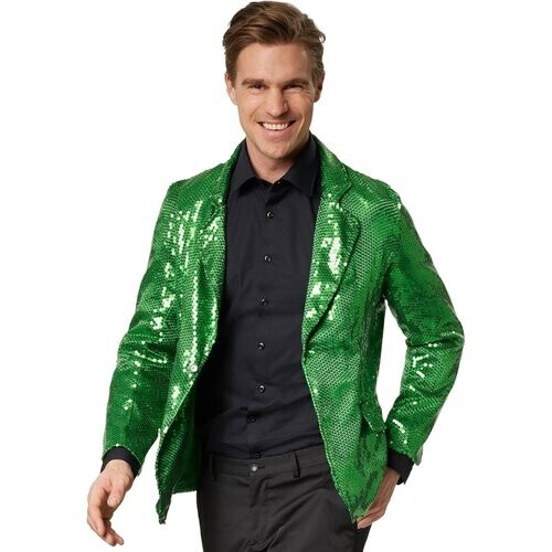 Tweedekans Dressforfun Paillettenjas heren groen XXL - verkleedkleding kostuum halloween verkleden feestkleding carnavalskleding carnaval feestkledij partykleding - 303945 Tweedehands