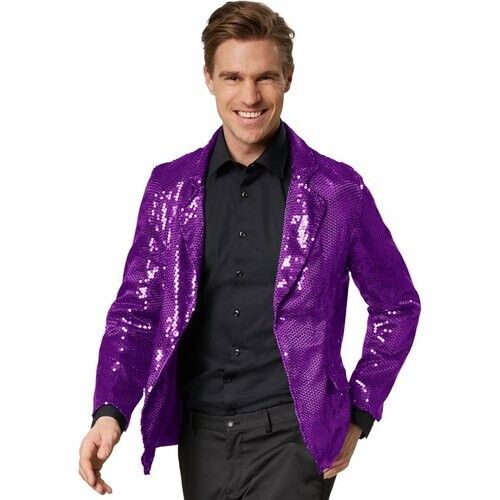 Tweedekans Dressforfun Paillettenjas heren lila M - verkleedkleding kostuum halloween verkleden feestkleding carnavalskleding carnaval feestkledij partykleding - 303957 Tweedehands