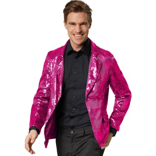 Tweedekans dressforfun - Paillettenjas heren pink M - verkleedkleding kostuum halloween verkleden feestkleding carnavalskleding carnaval feestkledij partykleding - 303952 Tweedehands