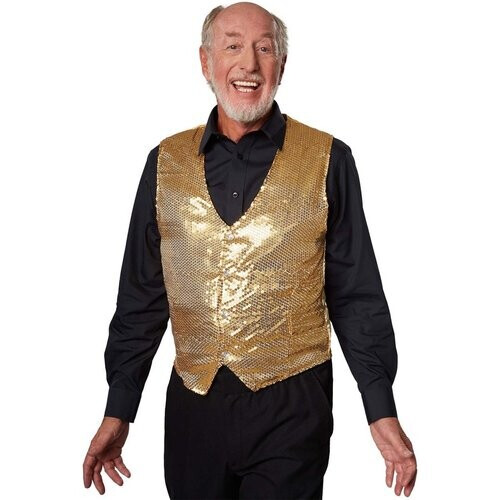 Tweedekans Dressforfun Paillettenvest heren goud M - verkleedkleding kostuum halloween verkleden feestkleding carnavalskleding carnaval feestkledij partykleding - 303962 Tweedehands