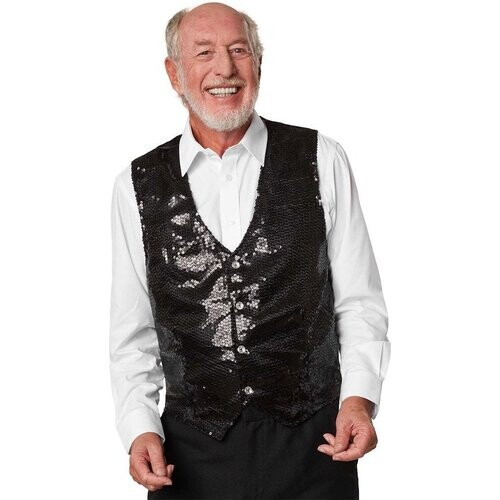 Tweedekans Dressforfun Paillettenvest heren zwart XXL - verkleedkleding kostuum halloween verkleden feestkleding carnavalskleding carnaval feestkledij partykleding - 303975 Tweedehands