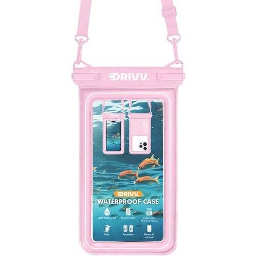 Tweedekans Drivv. Luxe Waterdicht Telefoonhoesje – Drijvend - Dubbele Klipsluiting - Tot 6.8 inch – Onderwater Hoesje telefoon - Roze Tweedehands