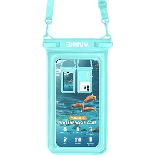 Tweedekans Drivv. Luxe Waterdicht Telefoonhoesje – Drijvend - Dubbele Klipsluiting - Telefoons tot 6.8 inch – Onderwater Hoesje Telefoon - Blauw Tweedehands