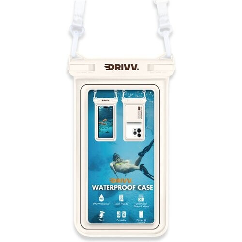 Tweedekans Drivv. Luxe Waterdicht Telefoonhoesje – Drijvend - Dubbele Klipsluiting - Telefoons tot 6.8 inch – Onderwater Hoesje Telefoon - Beige Tweedehands