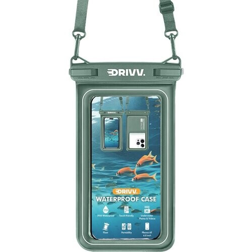Tweedekans Drivv. Luxe Waterdicht Telefoonhoesje – Drijvend - Dubbele Klipsluiting - Telefoons tot 6.8 inch – Onderwater Hoesje Telefoon - Legergroen Tweedehands