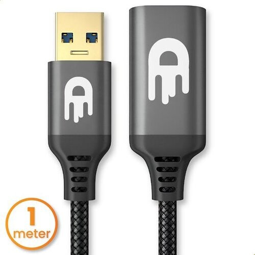 Tweedekans Drivv. Premium USB Verlengkabel 3.0 - Mannelijk naar Vrouwelijk - USB Datakabel - Snelle Overdracht - 5Gbps - Nylon - 1 Meter - Zwart Tweedehands