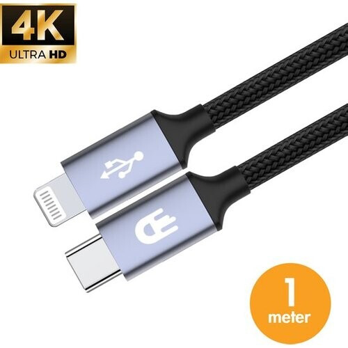 Tweedekans Drivv. USB C Oplaadkabel geschikt voor iPhone & Apple - USB C naar 8 Pin Kabel - Snellader - Oplader kabel - Nylon - Grijs - 1 meter Tweedehands