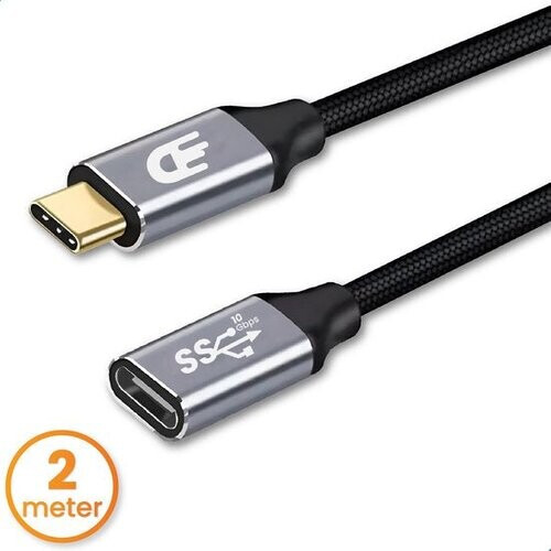 Tweedekans Drivv. USB C Verlengkabel 3.2 - Mannelijk naar Vrouwelijk - Fast Charge / Snellader - USB C Data en Oplaadkabel - 2 meter - Geschikt voor Samsung, iPhone 15 & Meer - Grijs Tweedehands