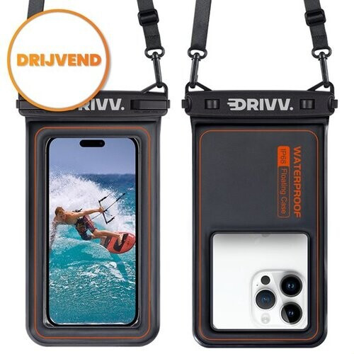 Tweedekans Drivv. Waterdicht Telefoonhoesje – Drijvend - Dubbele Klipsluiting - Tot 6.8 inch – Onderwater Hoesje telefoon - Zwart Tweedehands