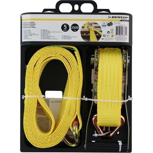 Tweedekans Dunlop Spanband met Ratel - 5 M - tot 2500 KG - Geel Tweedehands