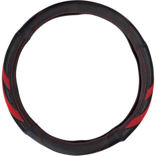 Tweedekans Dunlop Stuurhoes Auto 38CM - Geschikt voor Stuurwielen 37-39CM - Comfortabele Grip - Anti-Slip - Auto Decoratie - Kunstleer - Zwart/Rood Tweedehands