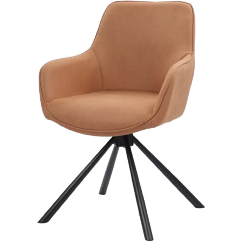 Tweedekans Dutchbone – Eetkamerstoel Draaibaar – Set Van 2 Stuks & Vintage Design – Voorzien Van Comfortabele Armleuningen En Metalen Frame – Voor Eethoek En Kantoor – Cognac Pu-leer Tweedehands