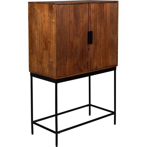 Tweedekans Dutchbone - Saroo - Opbergkast met Grafisch Patroon en 2 Deuren - 80 x 40 x 125,5 cm - Mangohout & Metaal - Bruin/Zwart Tweedehands