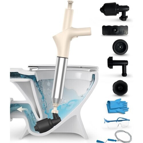 Tweedekans Dymac - Afvoerontstopper - Hogedruk toilet-/gootsteenontstopper - incl. afvoerveer, handschoenen en veiligheidsbril - roestvrij staal Tweedehands