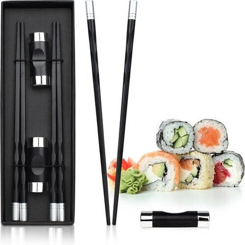 Tweedekans Dymund® Chopsticks Set - 2 paar eetstokjes - Incl. 2 Eetstokjes Houders - Vaatwasserbestendig - RVS - Zilver Tweedehands