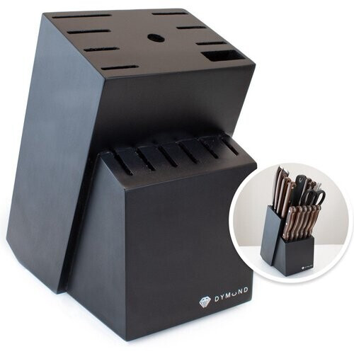 Tweedekans Dymund Messenblok - voor 13 Messen, 1 Aanzetstaal en 1 Keukenschaar - Duurzaam - Universeel - Zwart Tweedehands
