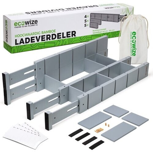 Tweedekans Ecowize Bamboe Lade Organizer – Verstelbaar – Set van 4 – Natuurlijke Afwerking Tweedehands