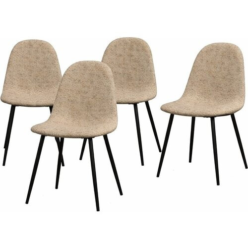 Tweedekans eetkamerstoel Marije - Chenille - Naturel - Set van 4 Tweedehands