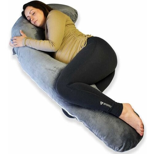 Tweedekans EL-Life Zwangerschapskussen XXL J-vorm - Zijslaapkussen - Lichaamskussen - Voedingskussen - Body Pillow - 155cm - Afneembare Minky Fleece Hoes - Grijs Tweedehands