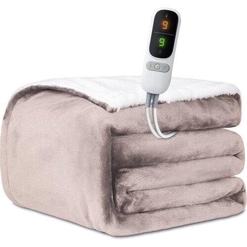 Tweedekans Elektrische fleece warmtedeken - 1/2 persoons plaid/sherpa - 180x130 cm knuffeldeken - Wasmachine bestendig - Couverture chauffante - 6 warmtestanden - Dusty pink Tweedehands