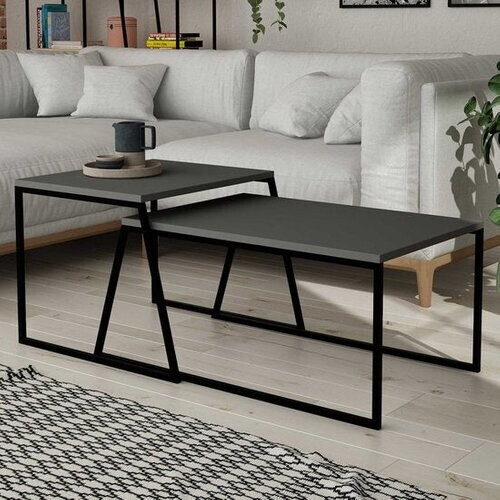 Tweedekans EMOB - Pal Salontafelset | 100% MELAMINE | Antraciet, Zwart - Emob - 2-delige salontafelsets - Antraciet - Melamine - 2-delige salontafelsets - Op voorraad Tweedehands