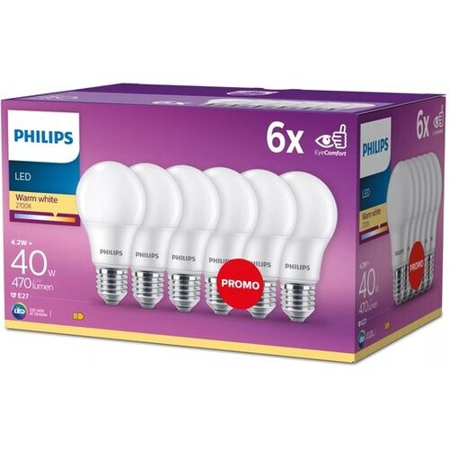 Tweedekans Energiezuinige Philips LED Lamp Mat - 40 W - E27 - warmwit licht - 6 stuks - Bespaar op energiekosten Tweedehands