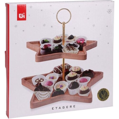 Tweedekans Etagere Ster Bamboe 2-laags - Kerstdecoratie Tweedehands