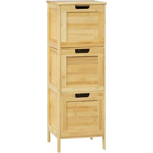 Tweedekans Eugad Smalle Bamboe Badkamerkast met 3 Uitneembare Lades - Natuurlijk Bamboe - 30 x 30 x 90 cm Tweedehands