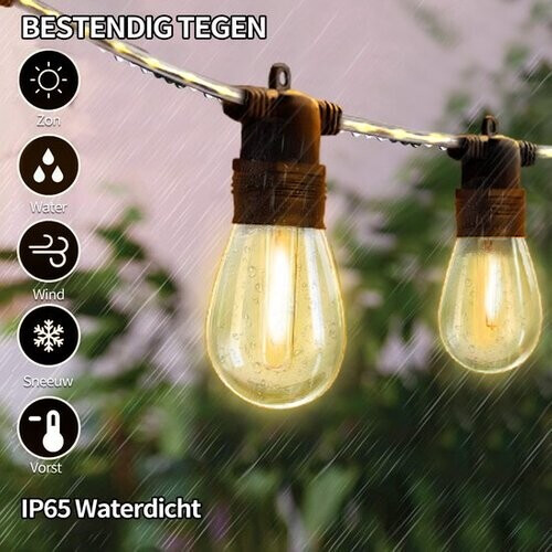 Tweedekans EverNeeds Lichtsnoer Voor Buiten - Met Verlichte Kabel - Lichtslinger 15 LED - 15 Meter - Sfeerverlichting Buiten en Binnen - Tuinverlichting - Kerstverlichting - Lampjes Slinger Buiten - IP65 - 2 Extra Leds Tweedehands