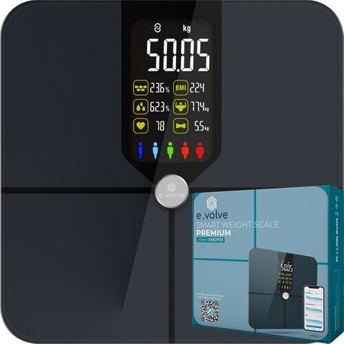 Tweedekans e.volve Weegschaal Personenweegschaal Digitaal - 16x - Zwart - Slimme Weegschaal met Lichaamsanalyse - Precisie Weegschaal - Incl. App Tweedehands
