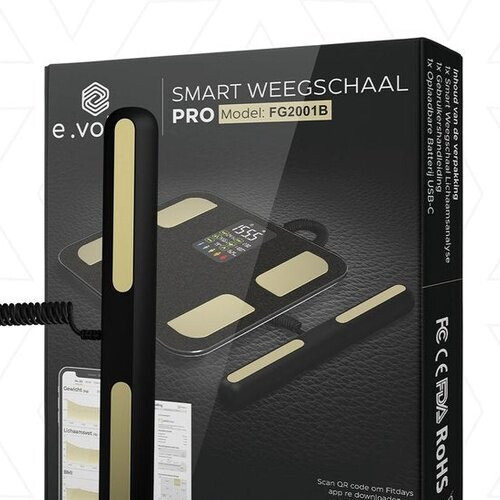 Tweedekans e.volve Weegschaal Personenweegschaal Digitaal - Zwart - Slimme Weegschaal met 27x Lichaamsanalyse o.a. Vetpercentage - Incl. App Tweedehands