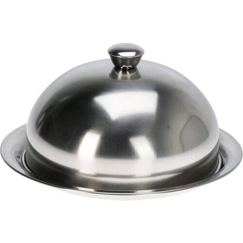 Tweedekans Excellent Houseware serveerschaal stolp met dienblad - zilver - rvs - D31 x H15 cm - voedsel serveren - met deksel Tweedehands
