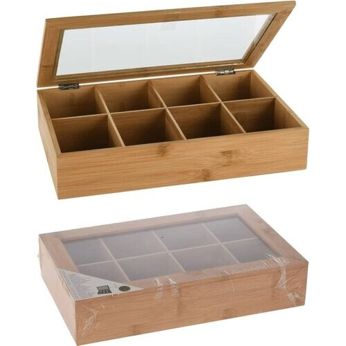 Tweedekans Excellent Houseware theedoos/opbergdoos - 8-vaks - bamboe hout - 32 x 20 x 6,5 cm Tweedehands