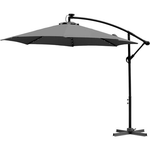 Tweedekans Feelfurniture Toscano Zweefparasol Donkergrijs – Banana Parasol met LED-Verlichting en Hoes – Ø300 cm Tweedehands