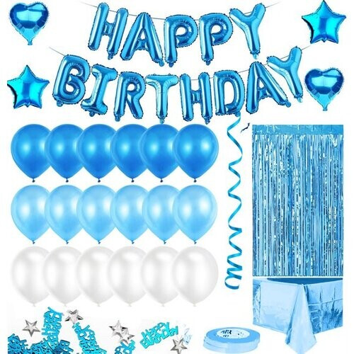 Tweedekans Feestio Ballonnen Verjaardag Versiering met Tafelkleed en Slingers - Helium - Blauw Tweedehands