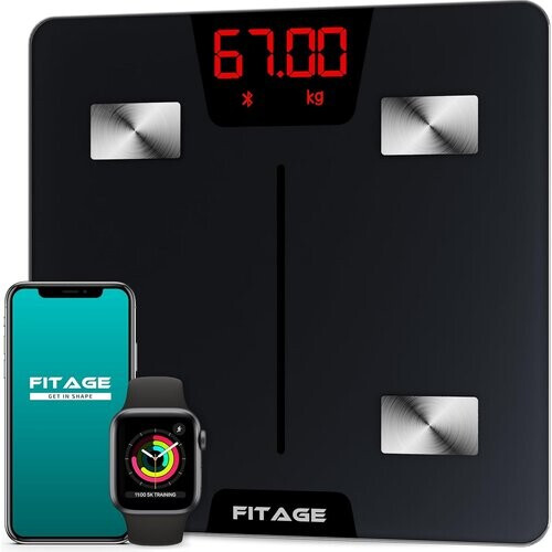 Tweedekans Fitage Digitale Personenweegschaal Slimme Lichaamsanalyse – 17 Metingen – App Koppeling – 180 kg – 28 x 28 cm – Zwart Tweedehands