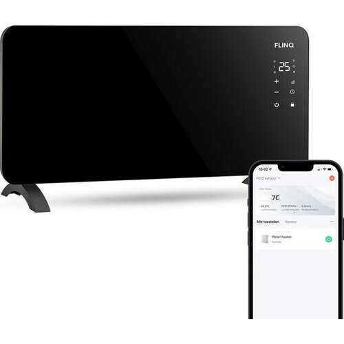 Tweedekans FlinQ Slimme Paneelverwarmer met WiFi - Verwarming elektrisch - Verwarmingspaneel - Elektrische kachel - Convectorkachel - Portable Heater - 2000W - Zwart Tweedehands