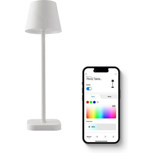 Tweedekans FlinQ Smart Tafellamp Lume - Oplaadbaar en met Touch Bediening - Voor Slaapkamer en Woonkamer - Draadloze Lamp ook als Schemerlamp - Dimbaar en Ideaal voor Nachtkastje - Industrieel - Wit Tweedehands
