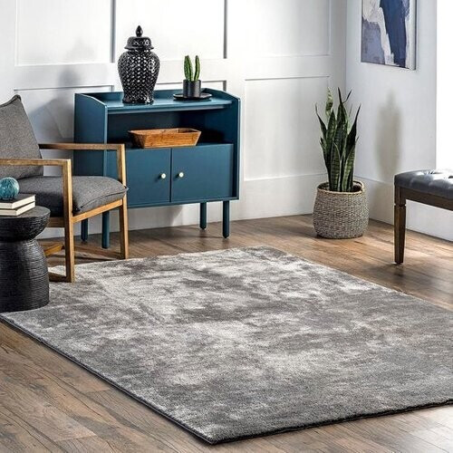 Tweedekans Flycarpets Solid Hoogpolig & Wasbaar Effen Vloerkleed - Grijs - Woonkamer Tapijt - 160x230 cm Tweedehands